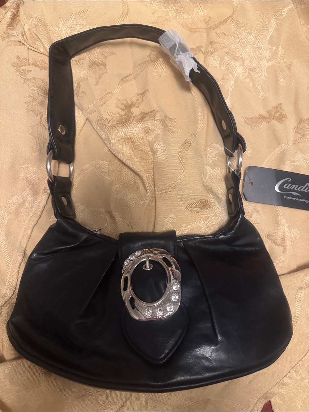 Candie's Black Shoulder Bag with Rhinestone Buckle Detail